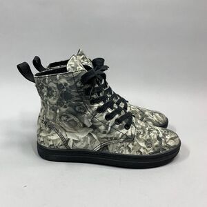 Dr. Martens‎ Boots Women's Size 6 Black Grey Floral Canvas Lace Up Ankle Combat
